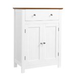 VASAGLE Free Standing Bathroom Storage Cabinet with Drawer and Adjustable Shelf, Kitchen Cupboard, Wooden Entryway Floor Cabinet, 23.6 x 11.8 x 31.5 Inches, White & Brown UBBC62WT