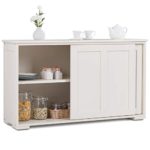 Costzon Kitchen Storage Sideboard, Antique Stackable Cabinet for Home Cupboard Buffet Dining Room(White with Sliding Door)