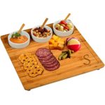 Picnic at Ascot Original Personalized Monogrammed Engraved Bamboo Cutting Board for Cheese & Charcuterie with 3 Ceramic Bowls & Bamboo Spoons- Designed & Quality Checked in the USA