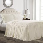 Lush Decor Ruffle Skirt Bedspread Ivory Shabby Chic Farmhouse Style Lightweight 3 Piece Set, Queen