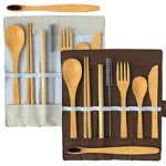 Greenzla 2-Pack Bamboo Utensils | With Bonus 2 Bamboo Toothbrushes | Bamboo Straw, Spoon, Fork, Knife, Teaspoon, Chopsticks, Brush & 2 Storage Bags | Eco-Friendly Reusable Bamboo Cutlery set