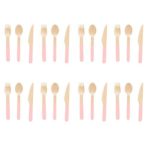 Freedi 24PCS Disposable Wooden Dinnerware Forks Knives and Spoons for Family Friend Work Birthday Party Supplie – Pink