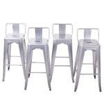 BELLEZE Counter 24″ Height Stool w/Low Backrest Kitchen Home Silver Chair, Set of 4