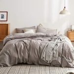 DAPU 55% French Linen 45% Cotton Duvet Cover with 2 Pillowcases, 3 Piece Ultra Soft Breathable Bedding Comforter Cover Sets with Button Closure?Gray/Linen Cotton, Full/Queen?