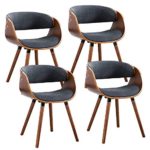 Living Room Chair Dining Chair Set of 4 Modern Living Accent Chair Fabric Wrap Around Back and Walnut Wood Finish(Dark Grey)