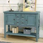 P PURLOVE Sideboard Console Table Buffet Table with Storage Drawers Cabinets and Bottom Shelf (Dark Blue)