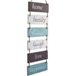 Excello Global Products Large Hanging Wall Sign: Rustic Wooden Decor (Home, Family, Love, Laugh, Live, Happiness) Hanging Wood Wall Decoration (11.75″ x 32″)