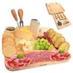 SUMPRI Bamboo Cheese Board Set -Charcuterie Board With Cutlery Set & Two Ceramic Bowls -Elegant Design Perfect Serving Tray For Entertaining Your Guest ?Bonus 2 Cheese Slates, 4 Forks & A Wine Opener?