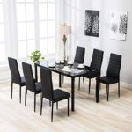 Mecor 7-Piece Glass Kitchen Dining Table Set, Glass Top Table with 6 Faux Leather Chairs Breakfast Furniture,Black