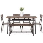 Best Choice Products 6-Piece 55in Modern Home Dining Set w/Storage Racks, Rectangular Table, Bench, 4 Chairs – Brown