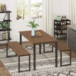 HOMURY Modern Studio Soho Dining Table with Two Benches 3 Piece Set,Brown