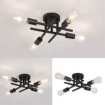 Vintage Semi Flush Mount 4 Light Ceiling Light with E26 Base Modern Antique Black Industrial Ceiling Lamp Fixture for Kitchen Dining Room Bedroom Study Living Room