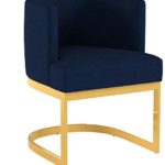 Meridian Furniture Gianna Collection Modern | Contemporary Velvet Upholstered Dining Chair with Polished Gold Metal Frame, 24″ W x 22″ D x 29.5″ H, Navy