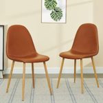 GreenForest Dining Chairs Set of 2, Mid Century Modern PU Leather Upholstered Side Chair for Indoor Kitchen Living Room Halloween Day,with Metal Legs,Brown