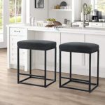 ALPHA HOME 24″ Bar Stool Counter Height Bar Stools with Footrest Pu Leather Backless Kitchen Dining Cafe Chair with Thick Cushion & Sturdy Chromed Metal Steel Frame Base for Indoor Outdoor, Black,1PC