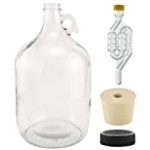 North Mountain Supply 1 Gallon Glass Fermenting Jug with Handle, 6.5 Rubber Stopper, Twin Bubble Airlock, Black Plastic Lid (Set of 1)