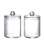 SheeChung Qtip Dispenser Apothecary Jars Bathroom – Qtip Holder Storage Canister Clear Plastic Acrylic Jar for Cotton Ball,Cotton Swab,Q-Tips,Cotton Rounds (2 Pack of 10 Oz.?Small)