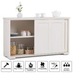 Costzon Kitchen Storage Sideboard, Antique Stackable Cabinet for Home Cupboard Buffet Dining Room (Cream White with Sliding Door)
