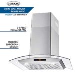 Cosmo 668WRCS75 Wall Mount Range Hood with Ducted Exhaust Vent, 3 Speed Fan, Soft Touch Controls, Tempered Glass, Permanent Filters in Stainless Steel, 30 inches