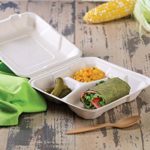 100% Compostable Clamshell Take Out Food Containers [8X8″ 3-Compartment 50-Pack] Heavy-Duty Quality to go Containers, Natural Disposable Bagasse, Eco-Friendly Biodegradable Made of Sugar Cane Fibers