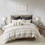 INK+IVY Rhea 100% Cotton Comforter, Clipped Jacquard Stripes Modern Luxe All Season Down Alternative Bed Set with Matching Shams, King/Cal King, Ivory/Charcoal 3 Piece