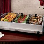 Elite Gourmet Elite Platinum EWM-6171 Maxi-Matic 7.5 Quart Triple Buffet Server Food Warmer Temperature Control, Clear Slotted Lids, Perfect for Parties, Entertaining & Holidays, Stainless Steel