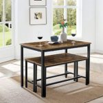 VASAGLE ALINRU Dining Table with 2 Benches, 3 Pieces Set, Kitchen Table of 39.4 x 27.6 x 29.5 Inches, Bench of 38.2 x 11.8 x 19.7 Inches Each, Industrial Design, Rustic Brown and Black UKDT070B01