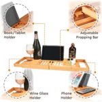 Premium Bamboo Bathtub Tray Caddy – Wood Bath Tray Expandable with Book and Wine Holder – Gift Idea for Loved Ones