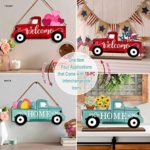 Winder Truck Welcome Sign & Home Sign, 2-Side Red Truck Christmas Decor Signs with 10 Pcs Icons for Front Door, Holiday, Fall, Christmas, Harvest,Halloween, Seasonal and Interchangeable Wall Hanging