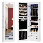 SONGMICS Extended 4.9″ Depth LED Jewelry Cabinet Armoire christmas gifts for women with 6 Drawers Lockable Door/Wall Mounted Jewelry Organizer White Patented UJJC88W