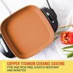 BELLA Electric Ceramic Titanium Skillet, Roast, Fry and Steam, Healthy-Eco Non-stick Coating, Convenient Easy Clean Up, Glass Lid Included, 12″ x 12″, Copper/Black