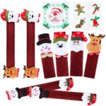 Elcoho 8 Set Refrigerator Door Handle Covers Santa Snowman Kitchen Appliance Covers with Christmas Flash Sticker Refrigerator Handle Covers Set for Christmas Decorations
