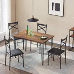 VECELO Rustic Country Set Wooden Table and 4 Chairs with Metal Legs for Breakfast Nook, Kitchen, Dining Room-4 Placemats Included, Black