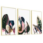 Artbyhannah 3 Pack 12 x 16 Inch Framed Canvas Wall Art Decor with Tropical Botanical Plant Prints Watercolored Canvas Prints Artwork Picture Ready to Hang for Home Decoration