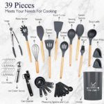 Docgrit Kitchen Utensil Set- 39 PCs Cooking Utensils with Oven Mitts, Ice Cream Scoop, Can Opener, Spoon Spatula &Turner Made of Heat Resistant Food Grade Silicone and Wooden Handle