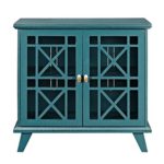 Walker Edison Wood Accent Buffet Sideboard Serving Storage Cabinet with Doors Entryway Kitchen Dining Console Living Room, 32 Inch, Blue