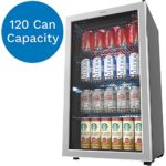 hOmeLabs Beverage Refrigerator and Cooler – 120 Can Mini Fridge with Glass Door for Soda Beer or Wine – Small Drink Dispenser Machine for Office or Bar with Adjustable Removable Shelves