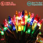 Christmas Lights Set 50 Mini Bulbs -UL Certified-Connectable Decor Lights for Patio Garden Wedding Holiday Christmas Tree-Indoor and Outdoor Decorative Use – Multicolor Lights-Green Wire