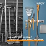 Holikme Mop Broom Holder Wall Mount Metal Pantry Organization and Storage Garden Kitchen Tool Organizer Wall Hanger for Home Goods (4 Positions with 4 Hooks, Silver)