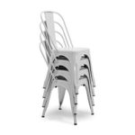 BELLEZE Vintage Style Metal Dining Chairs – White (Set of 4) Stackable Backrest Chair for Kitchen & Office