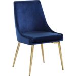 Meridian Furniture Karina Collection Modern | Contemporary Velvet Upholstered Dining Chair with Sturdy Metal Legs, Set of 2, 19.5″ W x 21.5″ D x 33.5″ H, Navy