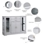 Giantex Sideboard Buffet Server Storage Cabinet W/ 2 Drawers, 3 Cabinets and Glass Doors for Kitchen Dining Room Furniture Cupboard Console Table (Gray)