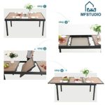 MFSTUDIO 7-9 Person Outdoor Expandable Rectangle Table Patio Dining Table with Wood-Like Surface Top for Deck,Garden,Courtyard and Indoor,Black Metal Frame