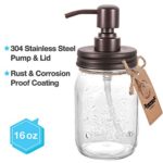Mason Jar Bathroom Accessories Set 4 Pcs – Mason Jar Soap Dispenser & 2 Apothecary Jars & Toothbrush Holder – Rustic Farmhouse Decor, Bathroom Home Decor Clearance, Countertop Vanity Organize – Bronze