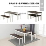 Mecor 3-Piece Dining Table Set with 2 Benches, Solid Pine Wood Tabletop and Benches for Home Kitchen Dining Room Furniture (White/Brown)