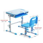 OLYM STORE Kids Desk and Chair Set, Height Adjustable Children Study Table and Chair Set, School Students Interactive Workstation with Wood Tiltable for Studying, Reading and Drawing (Blue)