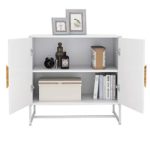 RASOO Sideboard 2 Doors White Modern Kitchen Buffet Storage Cabinet Cupboard Furniture with Solid Wood Square Handles and Metal Legs