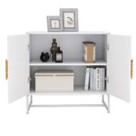 RASOO Sideboard 2 Doors White Modern Kitchen Buffet Storage Cabinet Cupboard Furniture with Solid Wood Square Handles and Metal Legs