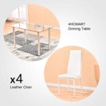 Dining Table with Chairs,4HOMART 5 PCS Glass Dining Kitchen Table Set Modern Tempered Glass Top Table and PU Leather Chairs with 4 Chairs Dining Room Furniture White