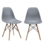 CangLong Modern Mid-Century Shell Lounge Plastic DSW Natural Wooden Legs for Kitchen, Dining, Bedroom, Living Room Side Chairs, Set of 2, Grey